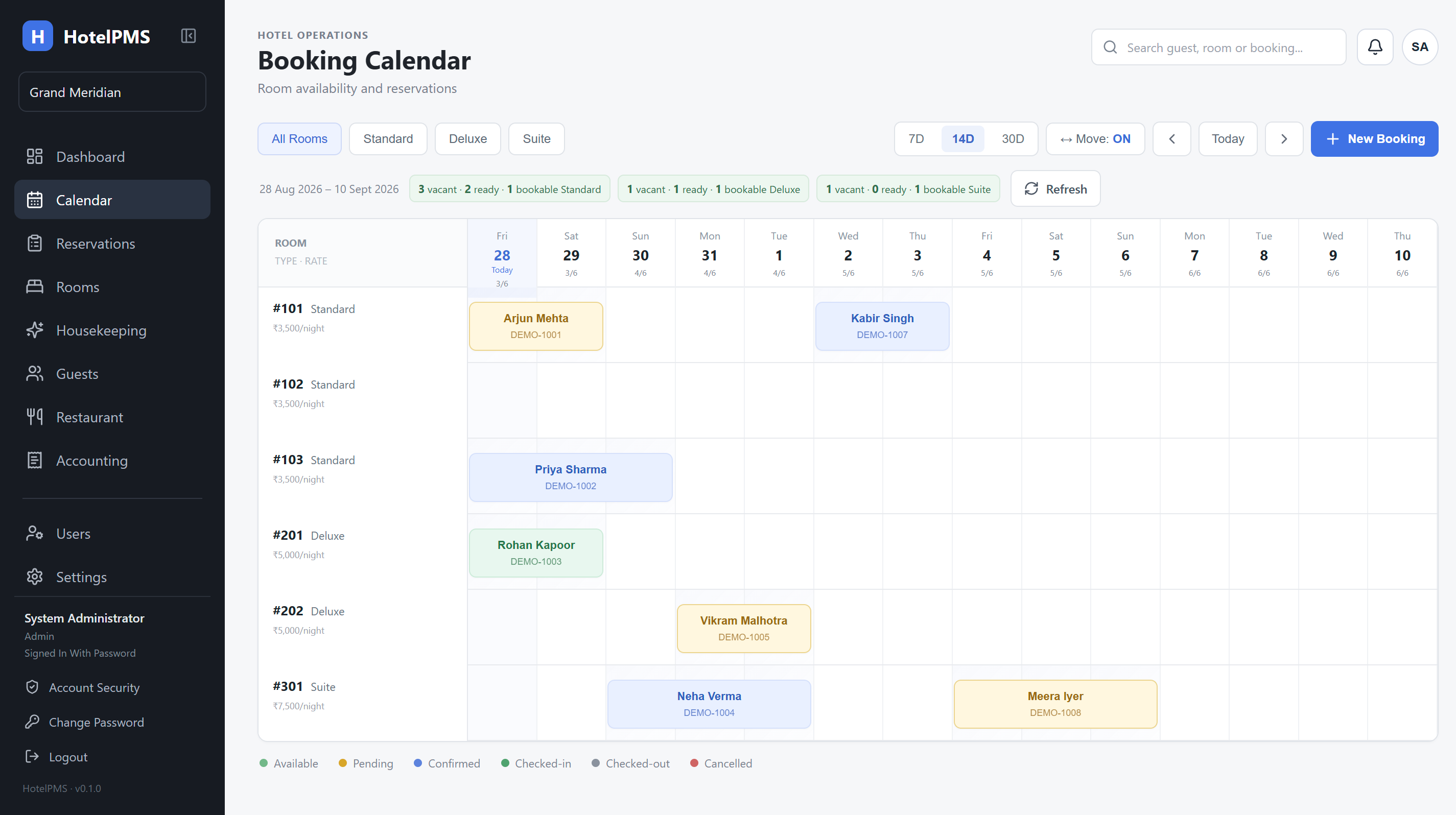 HotelPMS visual room calendar